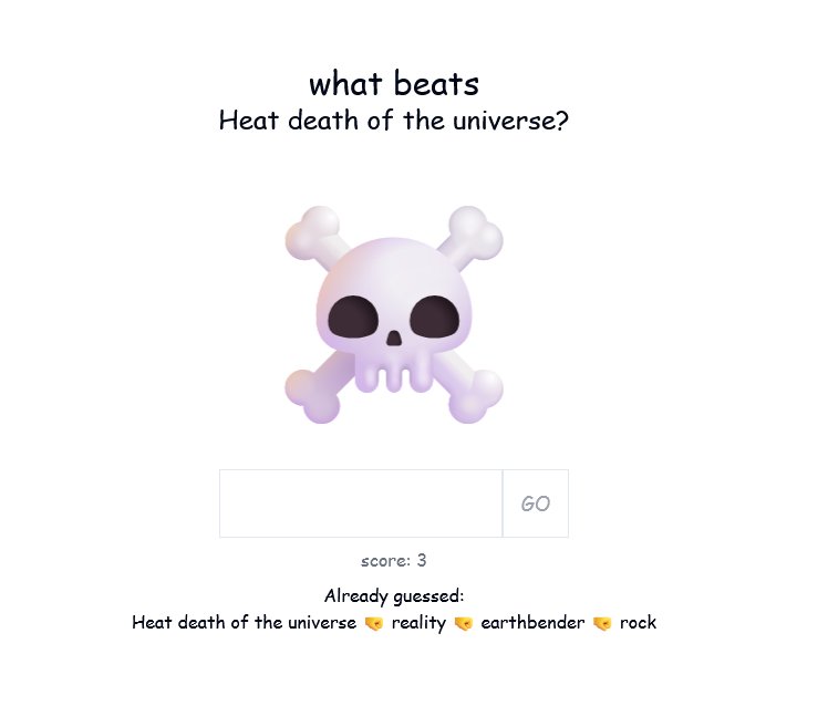 what beats heat death of the universe ?

Already guessed : Heat death of the universe 🤜 reality 🤜 earthbender 🤜 rock